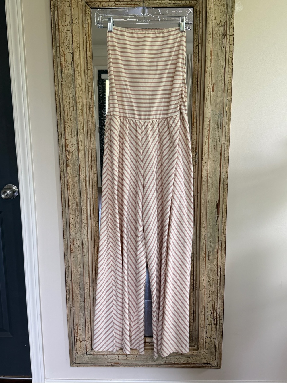 NWOT Striped Strapless Wide-Leg Jumpsuit in Mauve and White